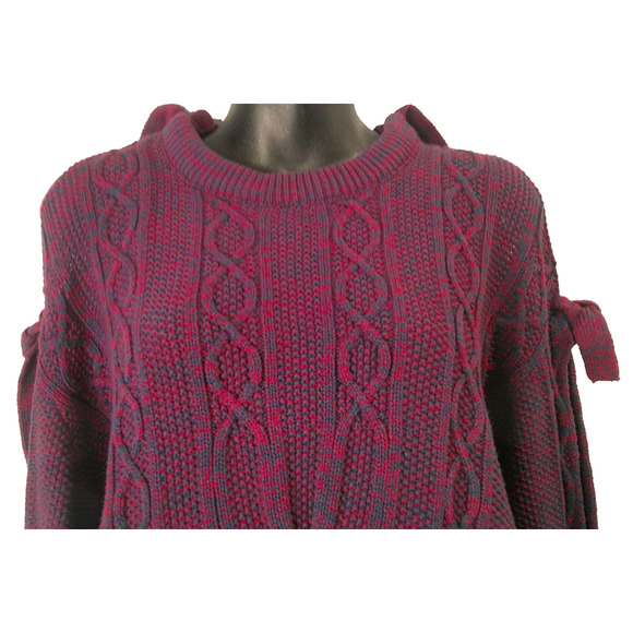 Project Naadam Women's Medium Cold Shoulder Knit Woven Sweater with Tie Sleeves - Picture 4 of 9